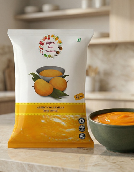 Fresh Devgad Alphonso Aamras creamy golden mango pulp in a bowl, no preservatives